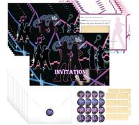 12 Cartes Invitation Anniversaire Thème Kpop avec Enveloppes Invitation Créative à Gratter Carte Anniversaire Néon
