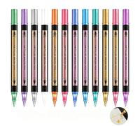 12 Couleurs Feutre Metallique Double Pointe Marqueur Acrylique Stylo Scrapbooking Feutres Paillettes Stylo Dore Stylo Couleur Feutre Dessin Stylo Peinture Crayon Acrylique Pour Verre Pierre Bois