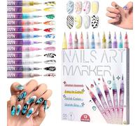 12 Couleurs Stylo Nail Art Graffiti Pen,0,5mm Stylo Vernis à Ongles Pointes Fines,Stylo Vernis à Ongles 3d Enfant,Nail Art Graffiti Pens,DIY Manucure Décoration Dotting Pen,Pinceau Nailart Ongles
