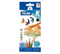 MILAN - Boîte de 12 Crayons de couleur triangulaires aquarellables avec pinceau