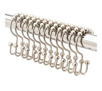 12 Crochet Rideau De Douche Doubles en Nickel Brossé. Anneau Rideau Douche en Acier Inoxydable De Qualité Supérieure. Boules à roulettes Coulissantes sur Barre De Douche Extensible