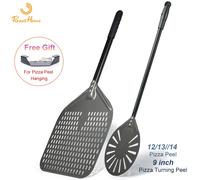 12 "duro anodisé perforé Pizza Peel Rectangle Pizza tournant pelle ensemble aluminium Pizza Peel Paddle 40 cm de Long poignée en Silicone Green Handle 13inch