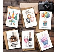 12 ensembles de cartes d'anniversaire en papier de haute qualité au design coloré, comprenant 6 cartes et 6 enveloppes, convenant à la famille, aux amis, aux collègues, aux enseignants, aux camarades
