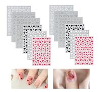 12 Feuilles Autocollants Pour Ongles, Cœur Motif Nail Art Autocollant, 3D Autoadhésif Feuilles Stickers Ongles, Décoration Ongles Bricolage Cadeau per Femme