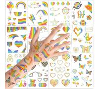 12 Feuilles De Tatouages Temporaires Arc-En-Ciel Papillon Coeur Arc-En-Ciel Drapeau Autocollant D'art Corporel 130+ Styles De Paillettes Tatouages De Fierté Pour Filles Garçons Fête