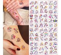 12 feuilles de tatouages temporaires licorne, autocollants de tatouage animal jetables pour femmes et hommes, tatouage de main, tatouage faux de dessin animé imperméable convenant aux mains, aux bras,