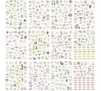 12 Feuilles Mariage Stickers Scrapbooking, Rose et Vert Livre or Mariage Autocollant Scrapbooking, Romantiques Evjf