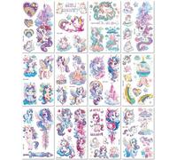 12 Feuilles Tatouages Licorne Pailletés Pour Enfants Série Violette Tatouages Mignons