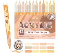 12 Feutre Acrylique Brush Marker - Set de 12 Marqueurs de Peinture Acrylique Skin Tone Color Series , Pointe Brush 0.5~5MM Pinceau pour Peinture sur Coloriage Adulte, Verre, Bois, et Autres Surfaces