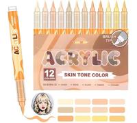 12 Feutre Acrylique Brush Marker - Set de 12 Marqueurs de Peinture Acrylique Skin Tone Color Series , Pointe Brush 0.5~5MM Pinceau