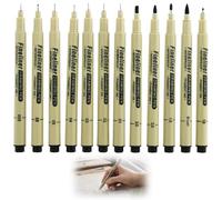 12 Fineliners Noirs 0,05-3mm, Brush Encre Archivage Dessin Bullet Journal | Dessin Hachures Lettering, Pinceau Flexible Encre Noire Archivable Étanche, Illustration Journal