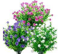 12 Fleurs Artificielles Extérieures, Fleur Artificiel en Plastique Résistantes aux UV Faux Fausse Fleurs Exterieur Verdure Arbustes Plantes Décoration pour Maison Balcon Jardin - Blanc Fuchsia Violet