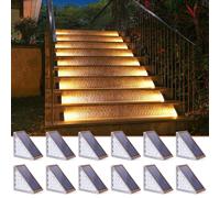 12 lampes solaires pour escaliers, lumière blanc chaud, indice de protection IP67, forme triangulaire, pour usage extérieur