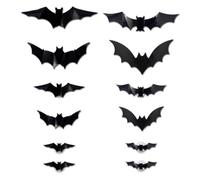 12 Pack Glowing Bat Halloween Decoration 3D Light Up Wall Stickers Battery | 12-piece reusable 3D light-up bat wall art set with button batteries. Adhesive glowing bats for window, hallway & party.