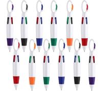 12 Pack Retractable Ballpoint Pens 4 In 1 Multicolor With Key Ring Top Loop For Office School Party Student Gifts (12 Pcs)