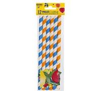 12 pailles rayées 18cm bleu orange - générique ar25pap2 Bleu G