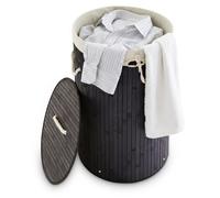 12 paniers à linge en bambou, paniers à linge pliables avec couvercle, capacité 70 l, sacs à linge en coton, ronds, Ø 41 cm, noirs