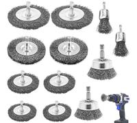 12 Pcs Brosses Métalliques Kit avec Tige Hexagonale 6.3, Brosse Disque Grossière pour Nettoyer Bois Métal, Accessories Brosse Metallique Perceuse pour Élimination Rouille, Décalaminer