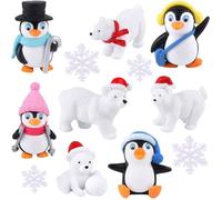 12 Pcs d'hiver Résine Pingouin Ours Polaire Flocons De Neige Miniature Figurine Jouet Mini Figurines De Noël pour DIY Jardin Décor