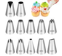 12 Pcs Douille Patisserie, Douilles à Pâtisserie Professionnelle Inox, Douille Cannelée, pour Gâteaux, Muffins, Décoration de Biscuits (12 Motifs Différents)