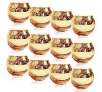 12 Pcs Photophore Verre Rond 5x5,5cm, Bougeoir Doré Rose Bleu Coloré Vintage avec Mouchetée, Porte Bougie Decoration Table, Supports Bougies Chauffe-Plat pour Votive Mariage Anniversaire Fête (Or)