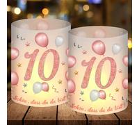 12 Photophores Décoratifs Anniversaire pour 10 Ans, Décoration de Table 10ans Happy Birthday, Deco Anniversaire 10 Ans Femme Homme pour Lumières de thé et Bougies