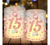 12 Photophores Décoratifs Anniversaire pour 15 Ans, Décoration de Table 15ans Happy Birthday, Deco Anniversaire 15 Ans Femme Homme pour Lumières de thé et Bougies