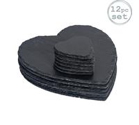 12 Piece Coeur Slate Napperons & Sous-verres Set de table à manger rustique gris