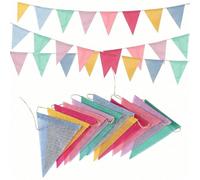 12 pièces (4 m) / 36 pièces (12 m) Bannière de fanions réutilisables en toile de jute, guirlande de drapeaux triangulaires vintage multicolores, décoration suspendue pour mariage, anniversaire, Pâques