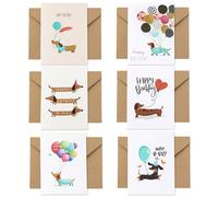 12 pièces/6 jeux de cartes de vœux d'anniversaire Dachshund avec enveloppes, 6 designs différents de ballons de Dachshund de bande dessinée. Convient pour l'anniversaire de la famille, des amis, des p