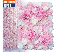12 pièces artificielles mur de roses mur de fleurs artificielles fleur panneau mural 60x40cm colonne pour la décoration de fond de mariage fête rose blanc