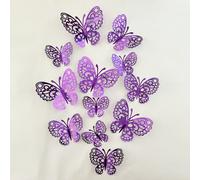 12 pièces Autocollant 3D papillon, décoration murale en papier creux métallique violet pour la maison, autocollants, décalcomanie murale, décalcomanie vinyle pour la décoration de la maison, articles 