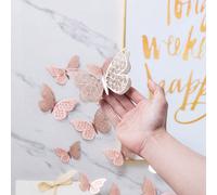 12 pièces Autocollant papillon 3D creux à double couche en forme de coupe de champagne, autocollant décoratif en papier pour papillon pour la décoration de la maison, autocollants, décalcomanie murale