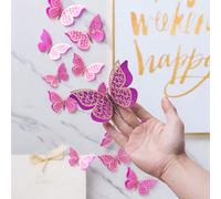 12 pièces Autocollant papillon 3D rose vif à double couche, autocollant décoratif en papier pour papillon pour la décoration de la maison, autocollants, stickers muraux, décalcomanies vinyle pour la d