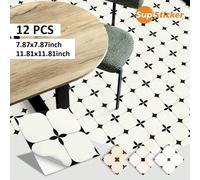 12 pièces Autocollants de carrelage de sol vintage avec motif de croix et de fleurs, PVC autocollant et imperméable, 7,87/11,81 pouces carrés, 3 styles, pour cuisine et salle de bain 11,81x11,81 pouce
