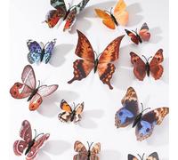 12 pièces Autocollants de papillon 3D multicouches créatifs en PVC pour la maison, décoration romantique pour l'intérieur et l'extérieur, idéal pour les fêtes de jardin, les gâteaux, les murs, les réf