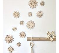 12 pièces Autocollants muraux de fleurs de marguerite en bois de style nordique, décoration murale florale en bois Taille Uniquebois