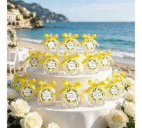 12 pièces Bocaux cadeaux thème citron avec ruban satin jaune et perles, bocaux de faveurs de mariage de la côte amalfitaine, cadeaux de remerciement de baptême italien, célébration de fiançailles, bab