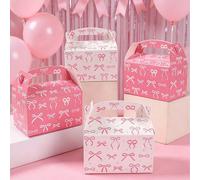 12 pièces Boîtes cadeaux avec nœud rose & blanc avec poignées, Boîtes d'emballage cadeau élégantes avec motif de nœud, Boîtes faites à la main, Boîtes à bonbons, Boîtes cadeaux d'anniversaire, Fournit