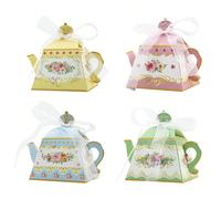 12 pièces boîtes cadeaux en papier de mariage de 4 couleurs avec ruban, boîtes de faveur de thé de fête de thé, décorations de fête de thé, boîte de théière florale vintage pour invités, anniversaire,