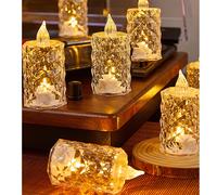 12 pièces Bougies cristal sans flamme, bougies sans flamme en forme de diamant de 3,15" x 1,4", bougies LED à piles, blanc chaud, convient pour la décoration intérieure, la décoration de la Saint-Vale