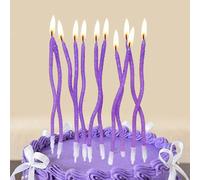 12 pièces Bougies décoratives de couleur bonbon violet, pailletées, incurvées, pour anniversaire, Saint-Valentin, demande en mariage, fête de princesse, gâteau 12 piècesCire