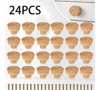 12 pièces Boutons de tiroir ronds en rotin avec poignée mignonne, style bohème fait main, en bois tressé avec vis incluses. Installation facile pour armoire, porte, cuisine, salon, chambre à coucher, 
