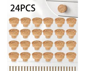 12 pièces Boutons de tiroir ronds en rotin avec poignée mignonne, style bohème fait main, en bois tressé avec vis incluses. Installation facile pour armoire, porte, cuisine, salon, chambre à coucher, 