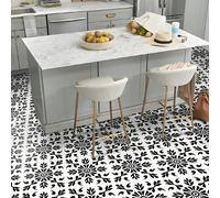 12 pièces Carreaux de sol autocollants style marocain noir et blanc imperméables et antidérapants, stickers de carrelage céramique pour la décoration de la maison, cuisine et salle de bain, 2 tailles 