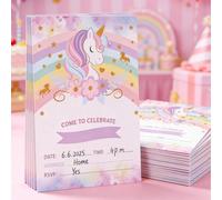 12 pièces Cartes d'invitation en papier sur le thème de la licorne, Invitations à la fête de la licorne arc-en-ciel, Convient pour l'anniversaire à thème licorne, mariage, révélation du , baby shower,