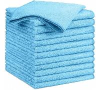 12 pièces Chiffons de nettoyage en microfibre bleue, sans peluches, sans rayures, très absorbants et réutilisables pour la maison, les fenêtres, les vitres et les voitures Lot de 12 pièces de 30 x 30 