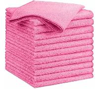 12 pièces Chiffons de nettoyage en microfibre rose, sans peluches, sans rayures, très absorbants et réutilisables pour la maison, les fenêtres, les vitres et les voitures Lot de 12 pièces de 30 x 30 c