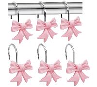 12 pièces Crochets de rideau de douche à nœud papillon, anneaux de rideau de douche décoratifs à nœud papillon rose minimaliste moderne pour la chambre des filles, accessoires de salle de bain, décora