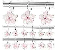 12 pièces Crochets de rideau de douche en acier inoxydable anti-rouille avec résine rose Sakura, crochets de rideau de douche décoratifs à la fragrance créative de l'orchidée éternelle Sakura, crochet